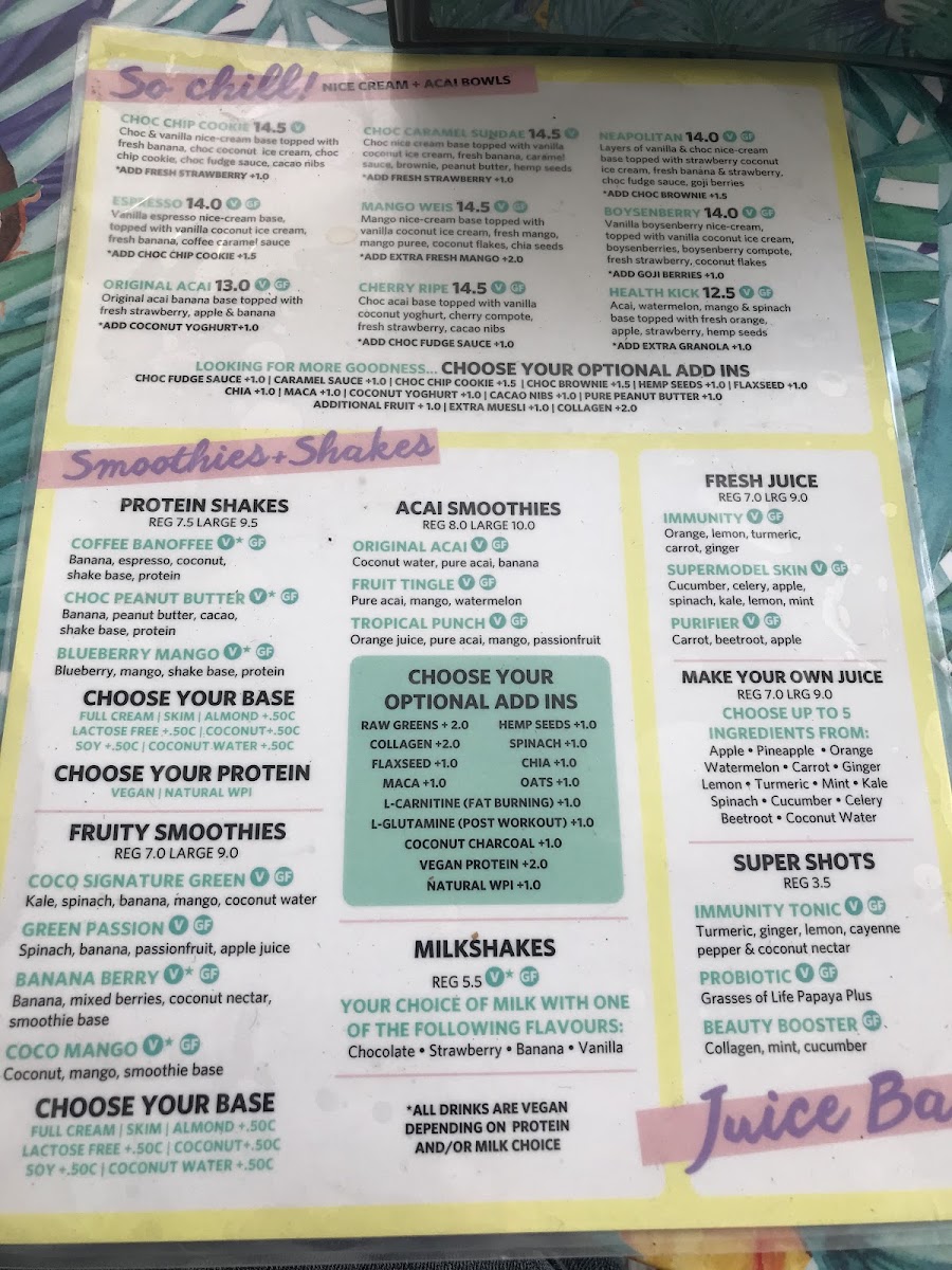Coco Bliss South Bank menu board