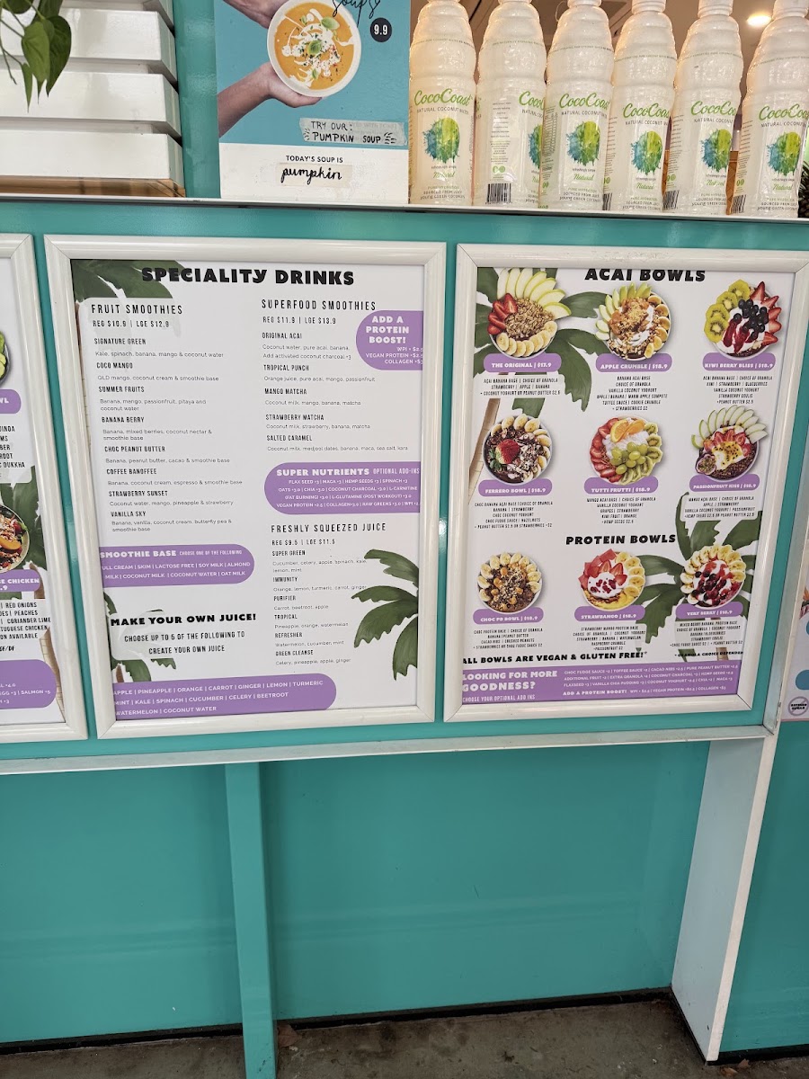 Coco Bliss South Bank menu board
