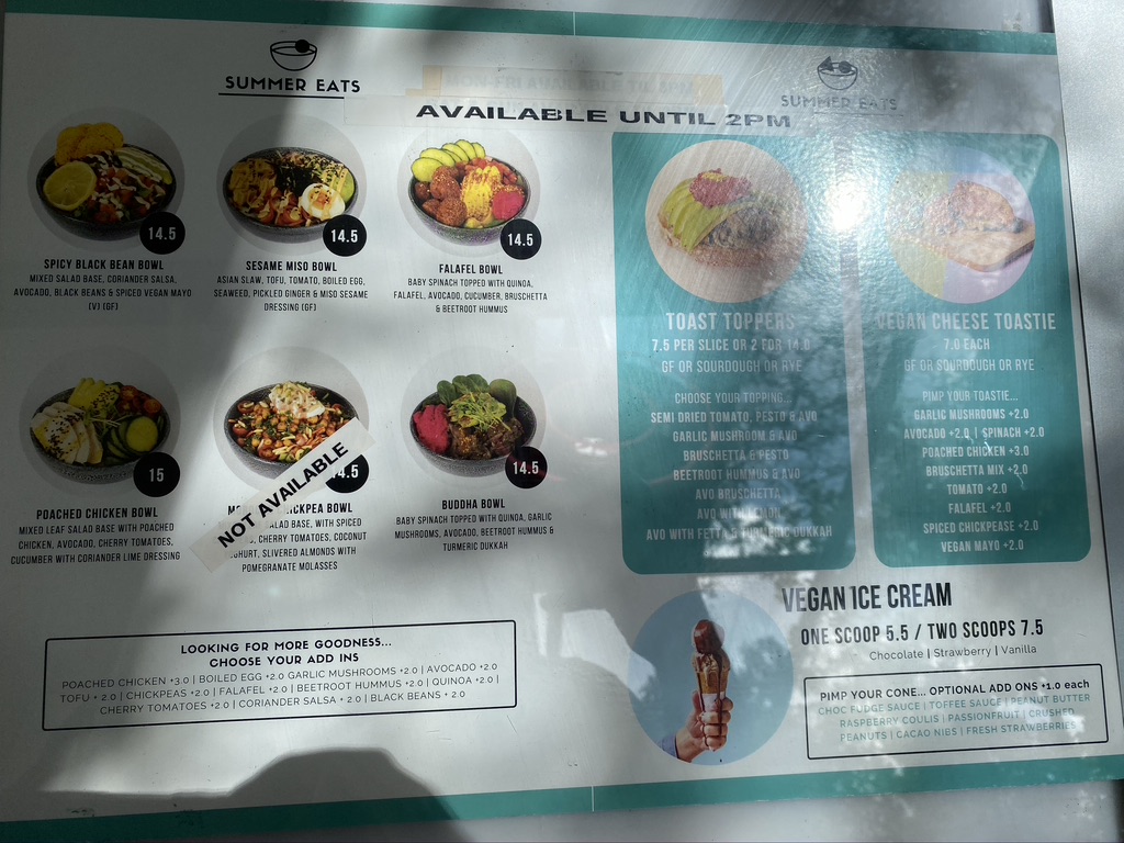 Coco Bliss South Bank menu board