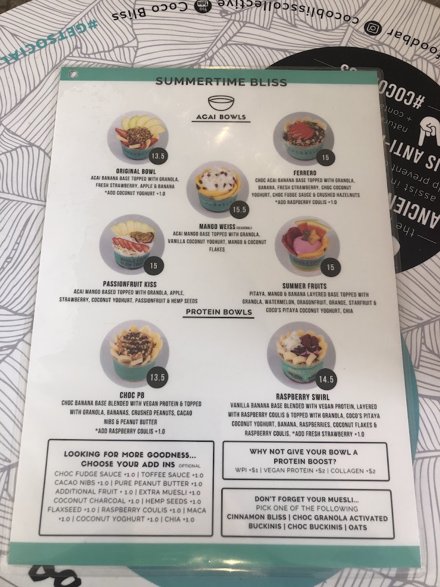 Coco Bliss South Bank menu board