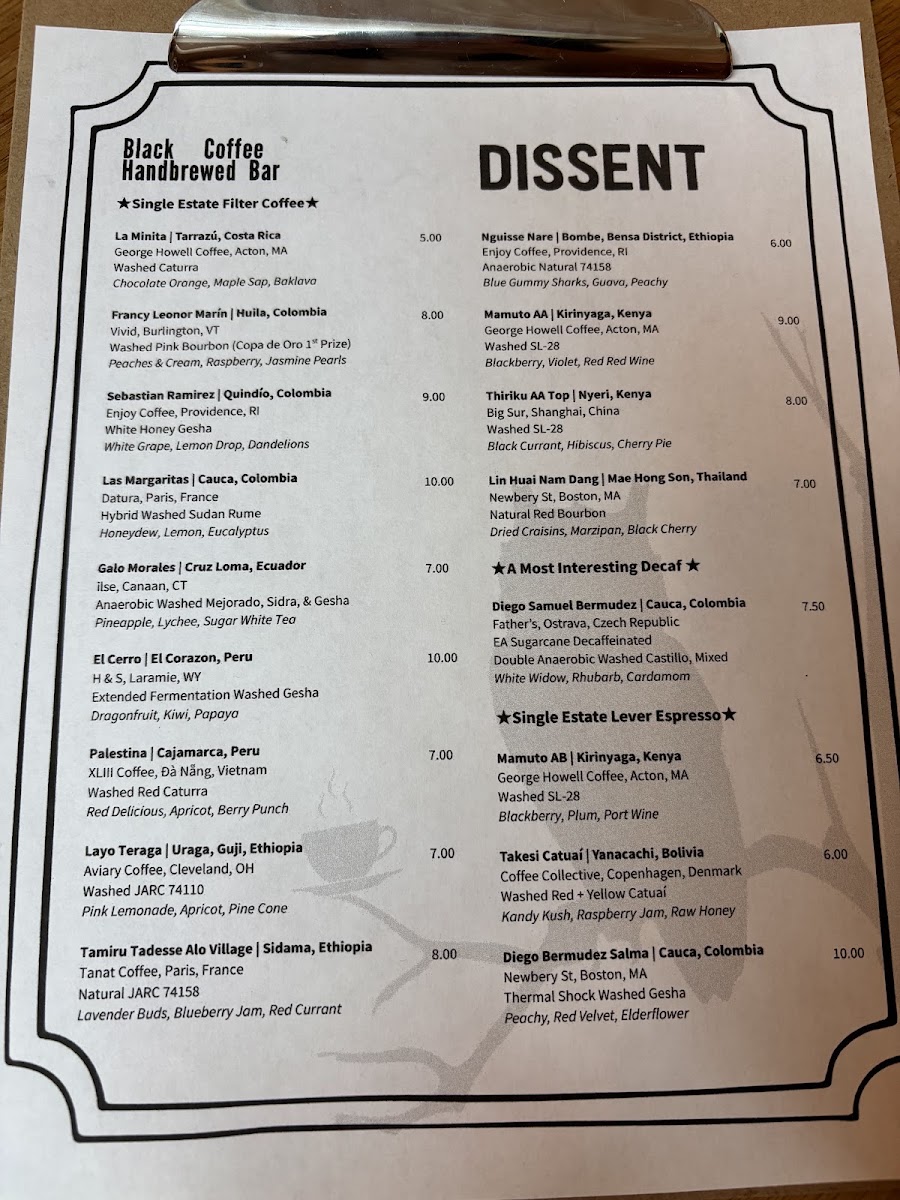 Seed Cafe and Espresso Bar menu board
