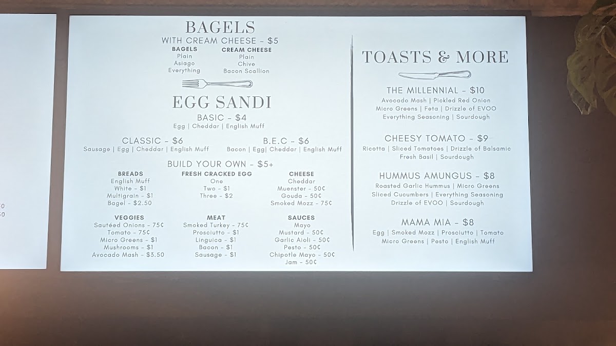 Seed Cafe and Espresso Bar menu board