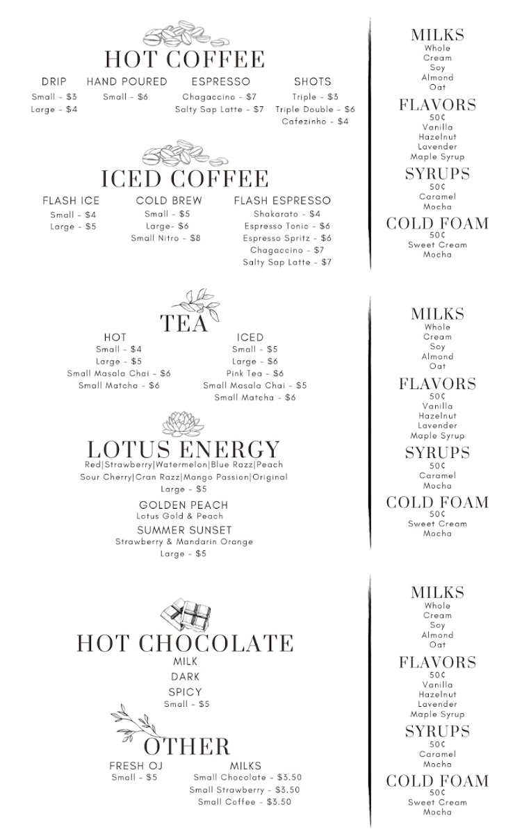 Seed Cafe and Espresso Bar menu board