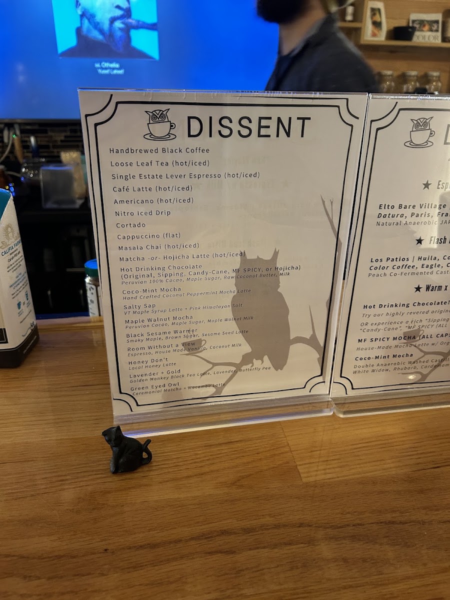 Seed Cafe and Espresso Bar menu board