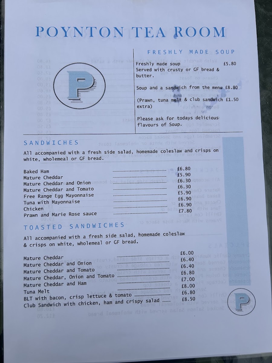 Poynton Tea Room menu board