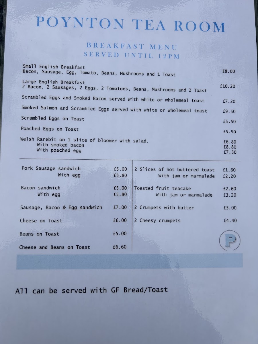 Poynton Tea Room menu board