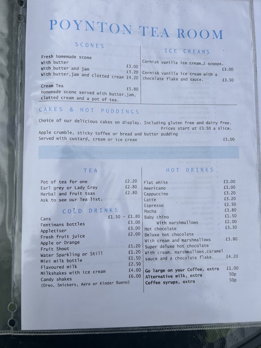 Poynton Tea Room menu board