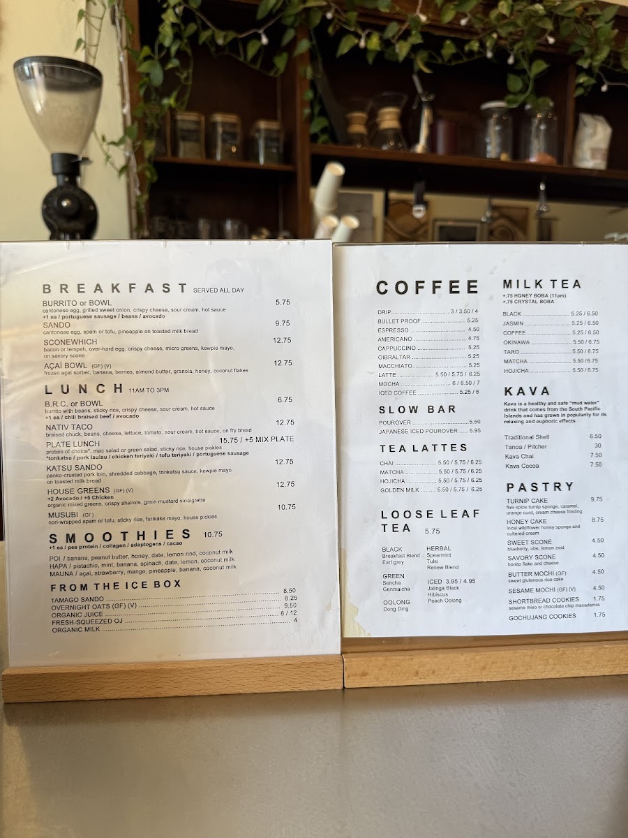 Nativ Cafe menu board