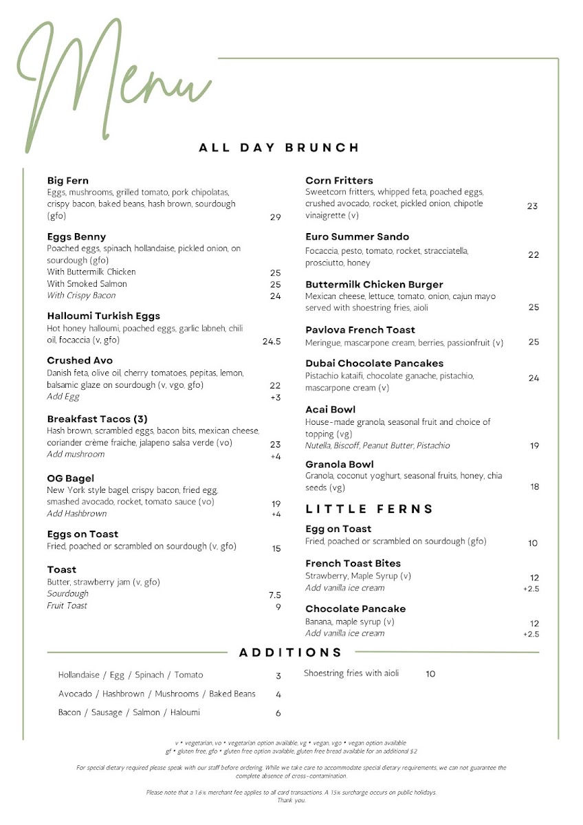 Fern Avenue Cafe menu board