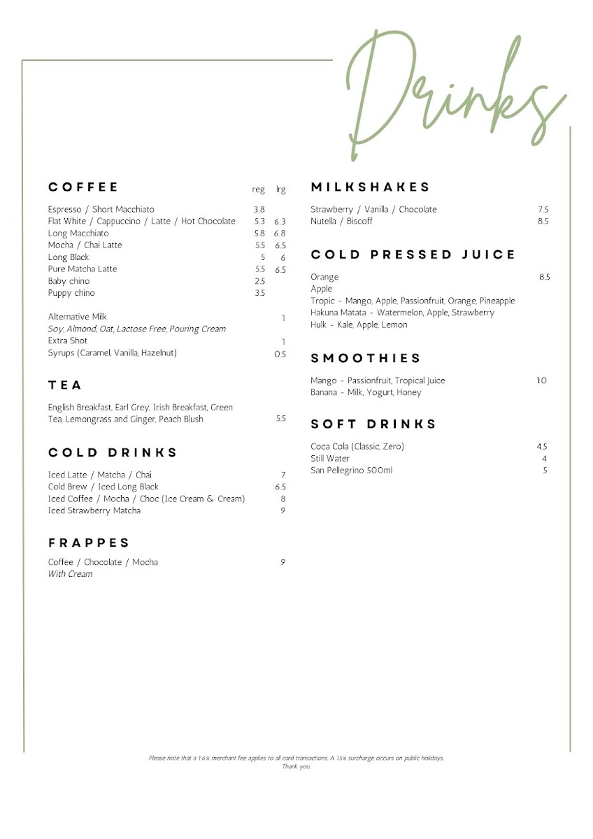 Fern Avenue Cafe menu board
