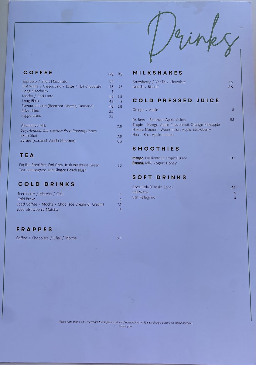 Fern Avenue Cafe menu board