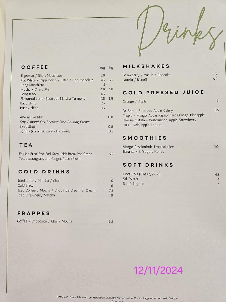Fern Avenue Cafe menu board