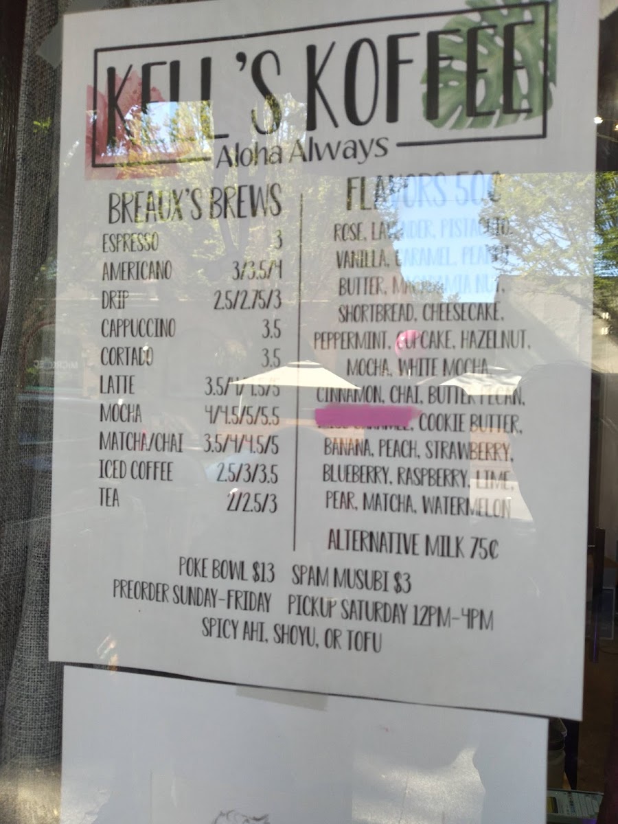Kell's Koffee menu board