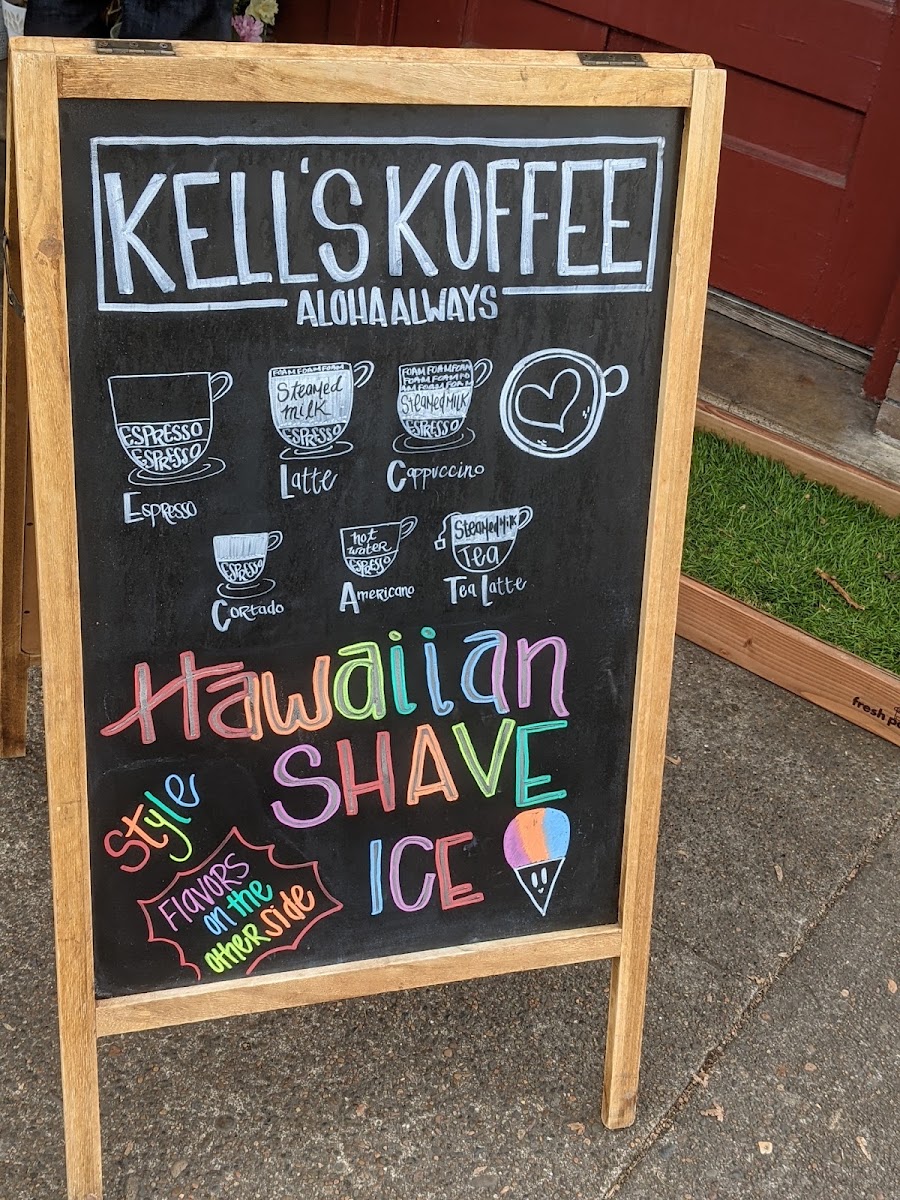 Kell's Koffee menu board
