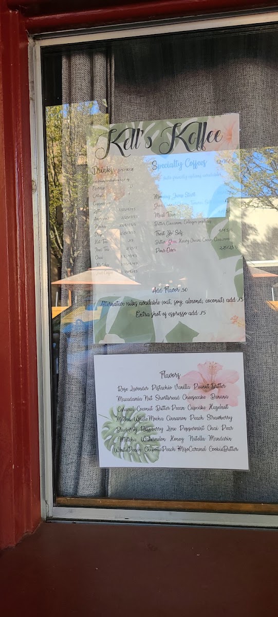 Kell's Koffee menu board