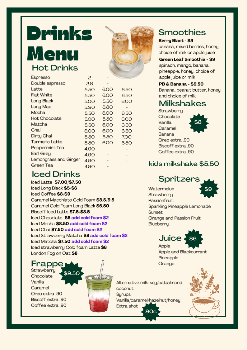 Side Street Cafe menu board