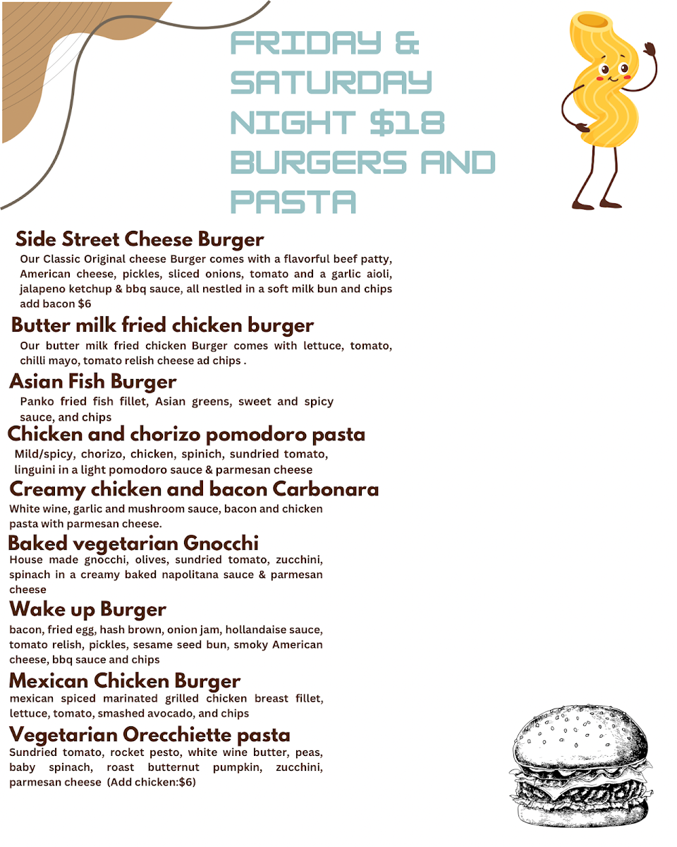 Side Street Cafe menu board
