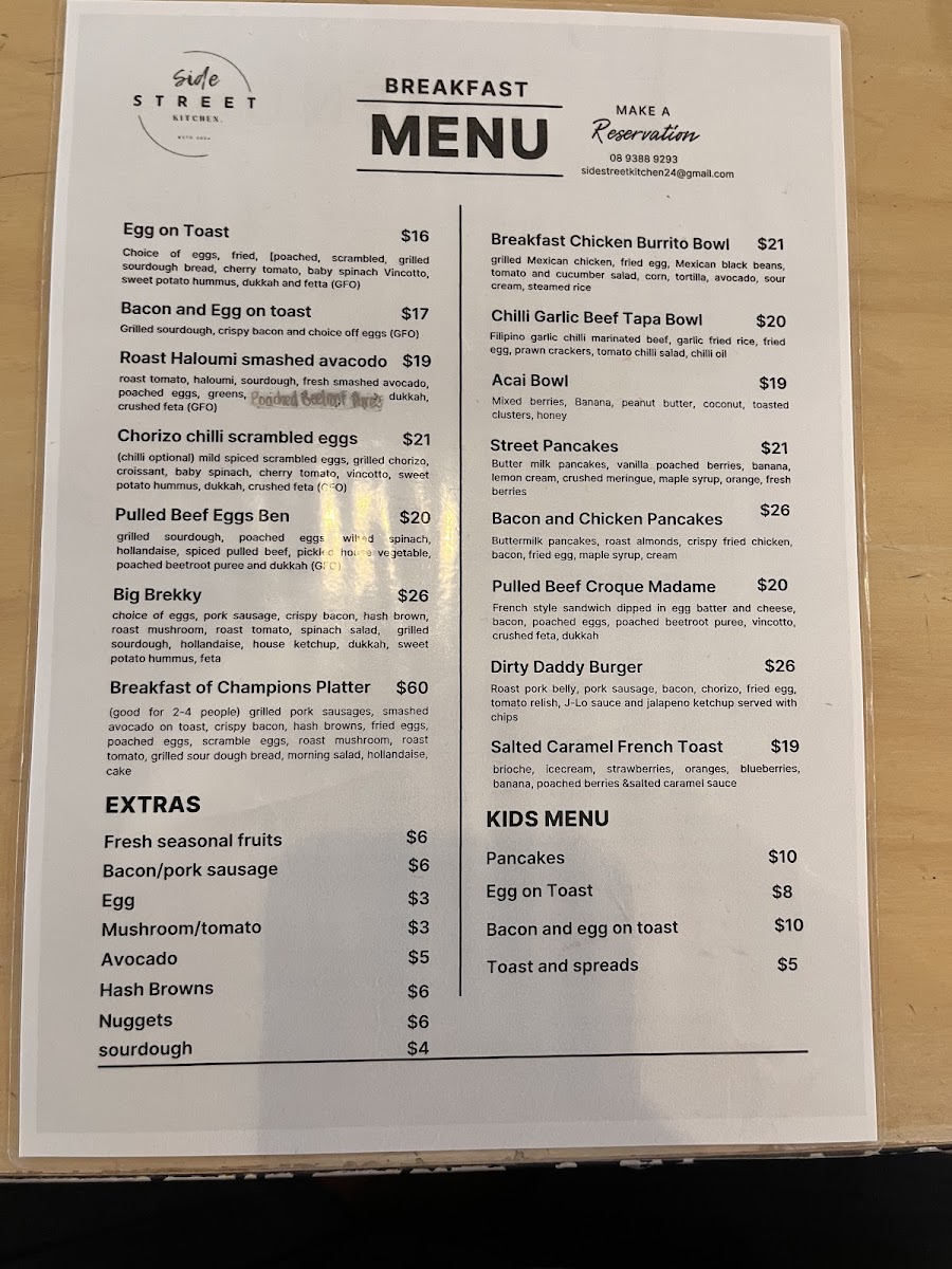 Side Street Cafe menu board