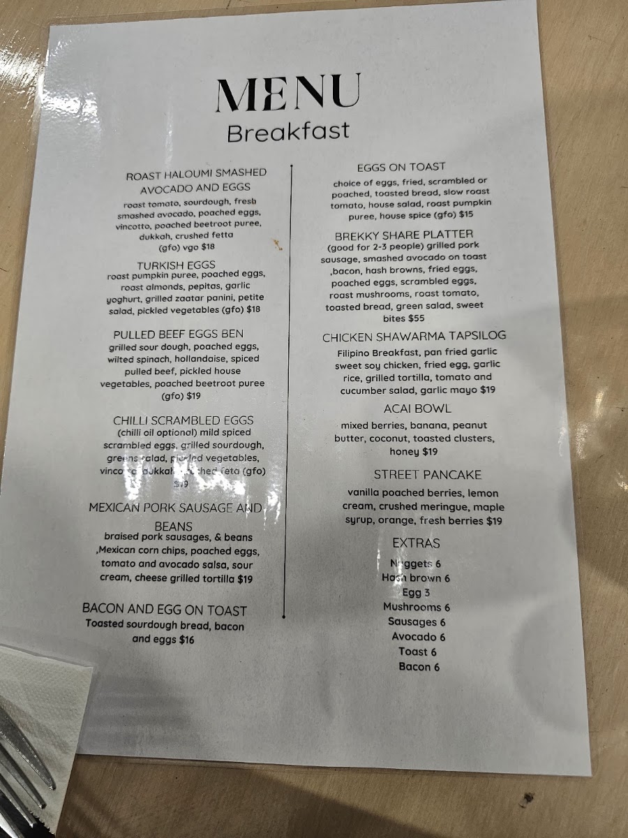 Side Street Cafe menu board