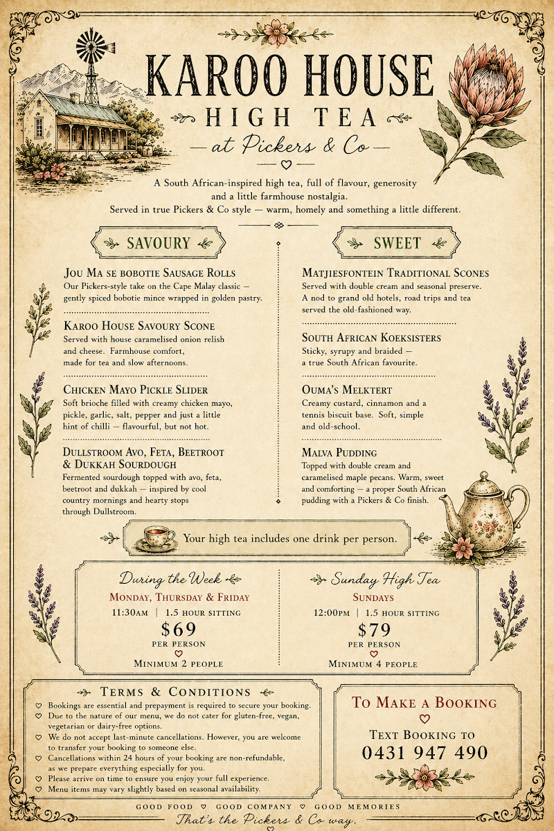Pickers & Co menu board