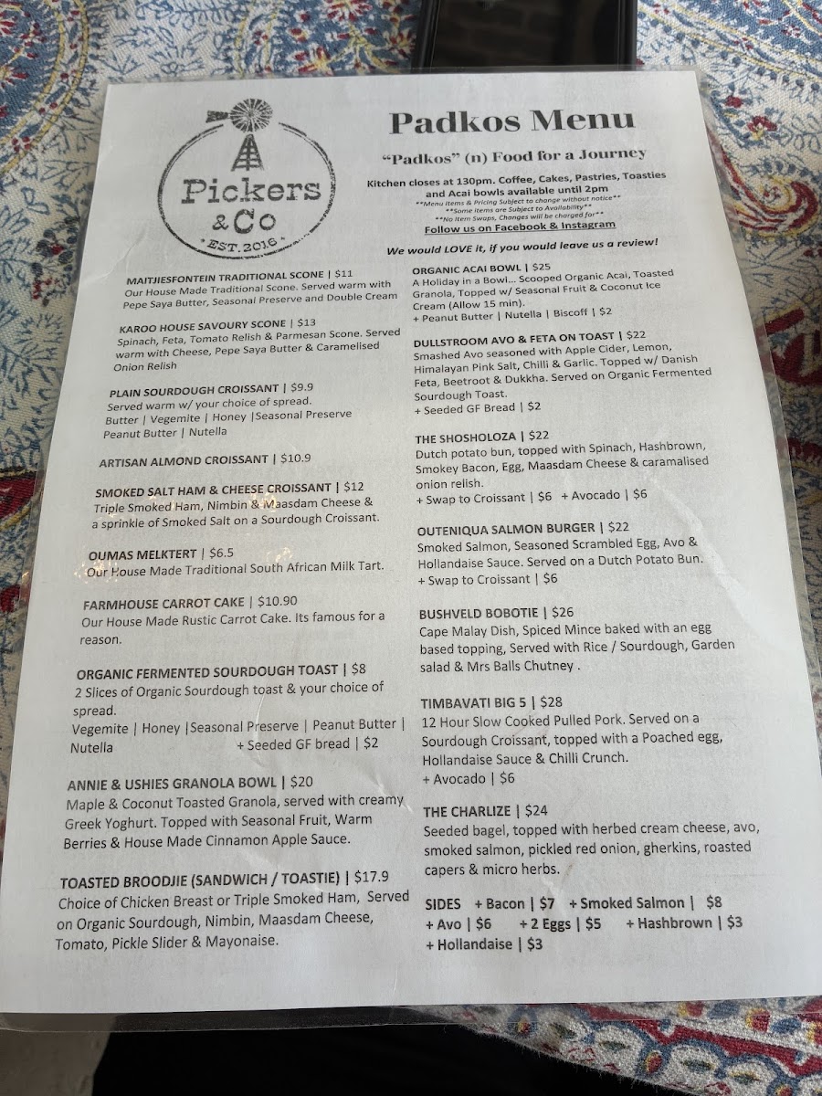 Pickers & Co menu board