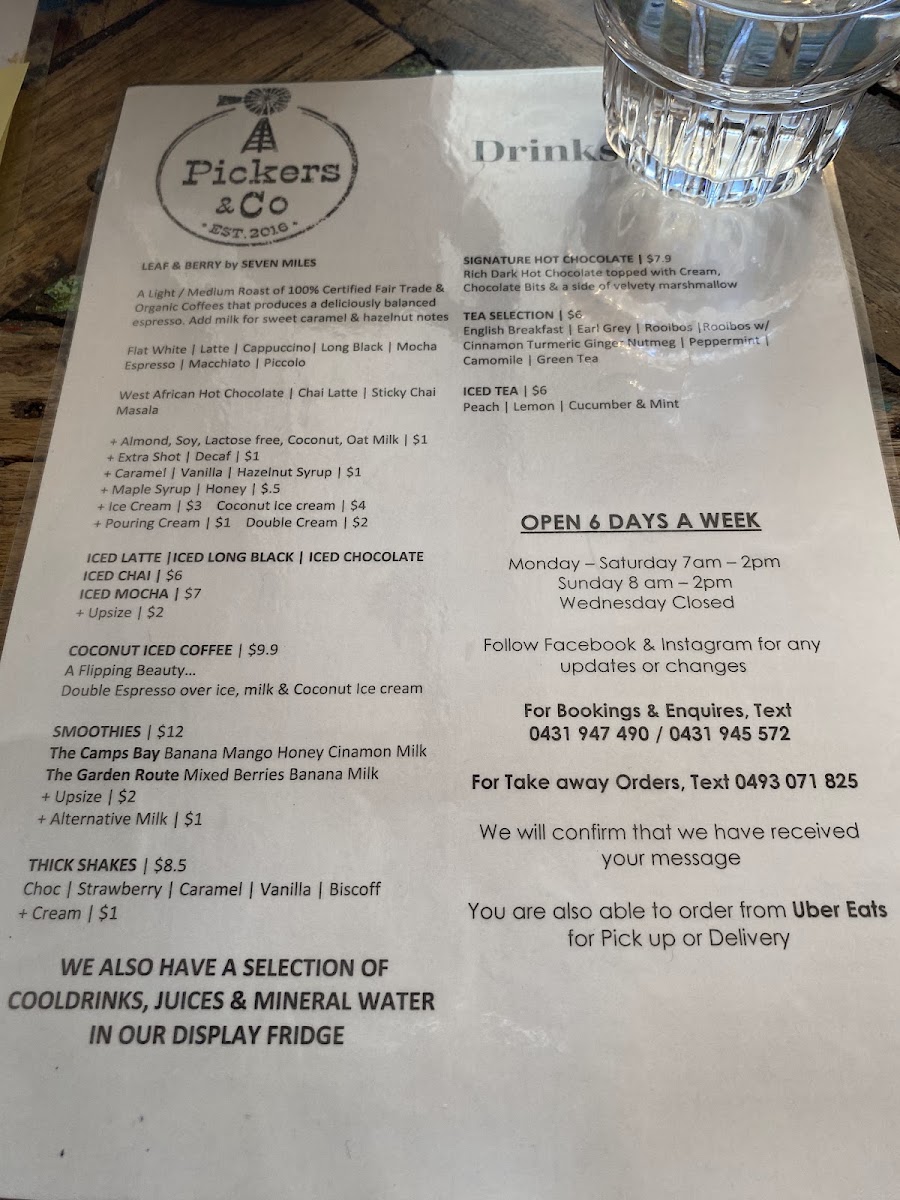 Pickers & Co menu board