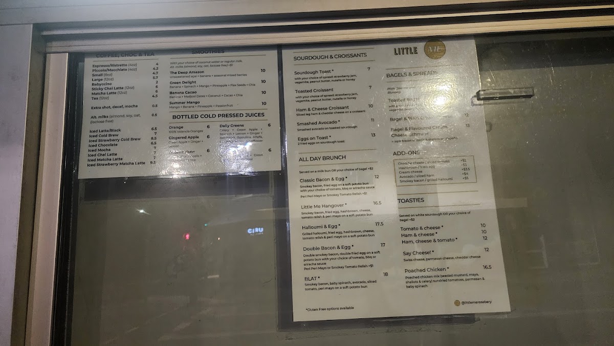 Little Me Rosebery menu board