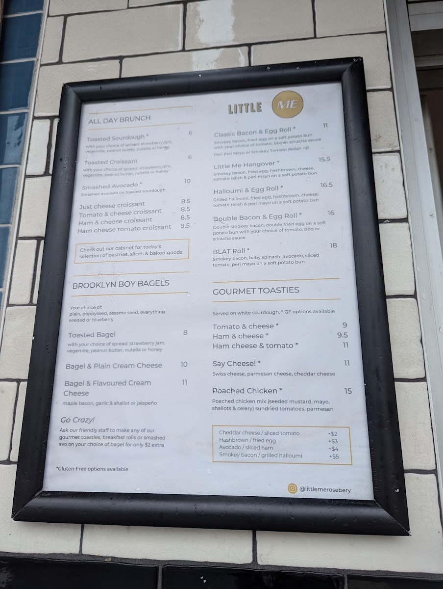 Little Me Rosebery menu board
