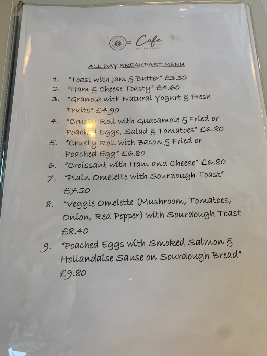Cafe By Design menu board
