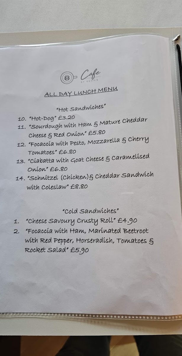 Cafe By Design menu board