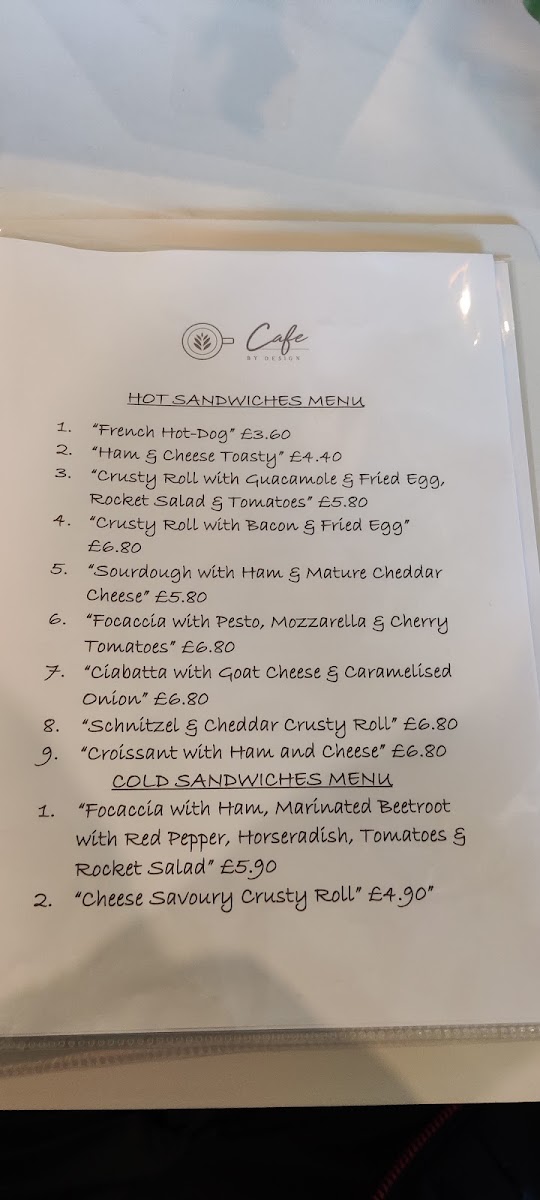 Cafe By Design menu board