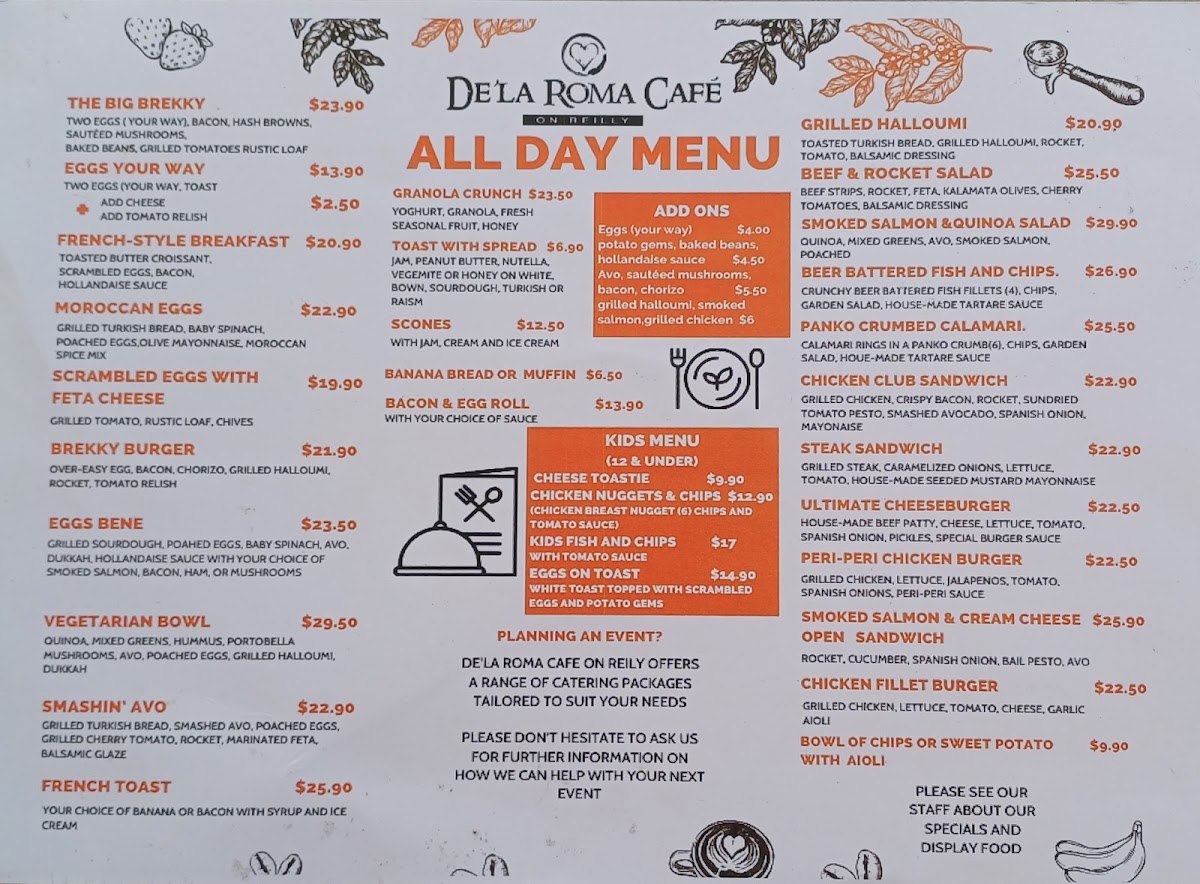 De la Roma menu board