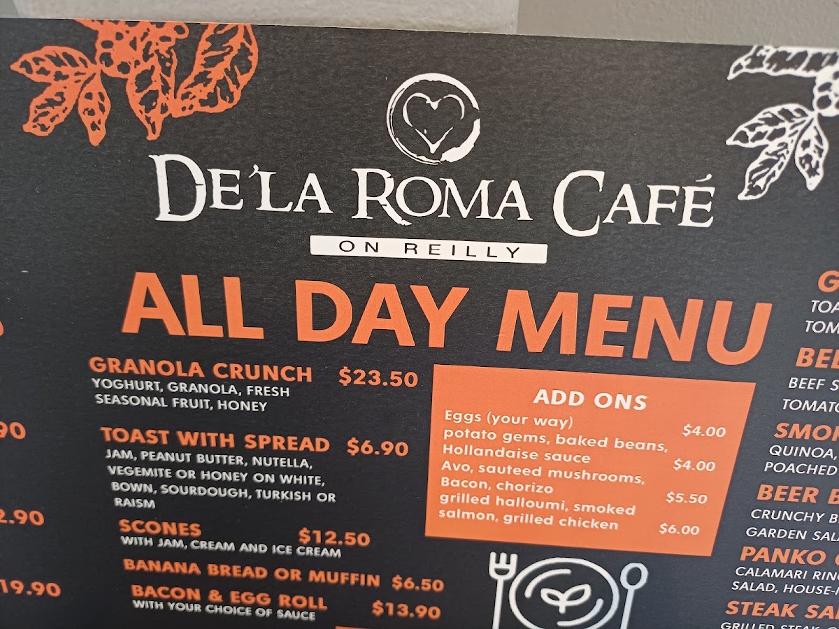 De la Roma menu board
