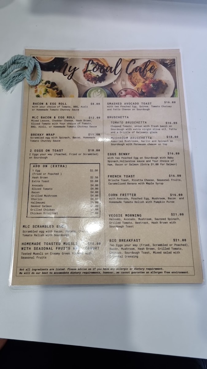 My Local Cafe menu board