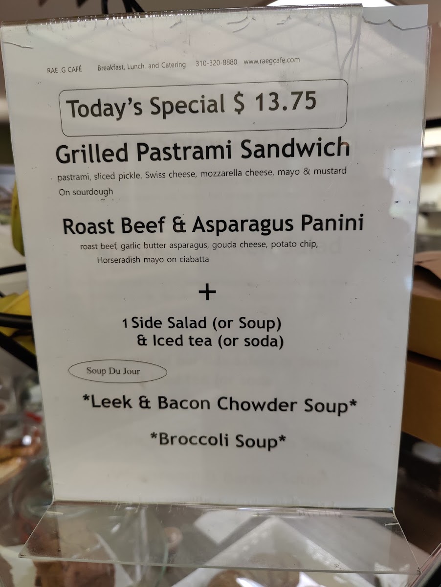 Rae G Cafe menu board