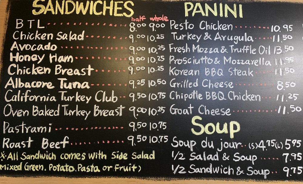 Rae G Cafe menu board