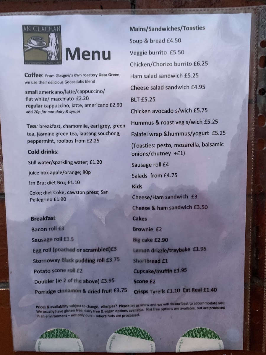 An Clachan Cafe menu board