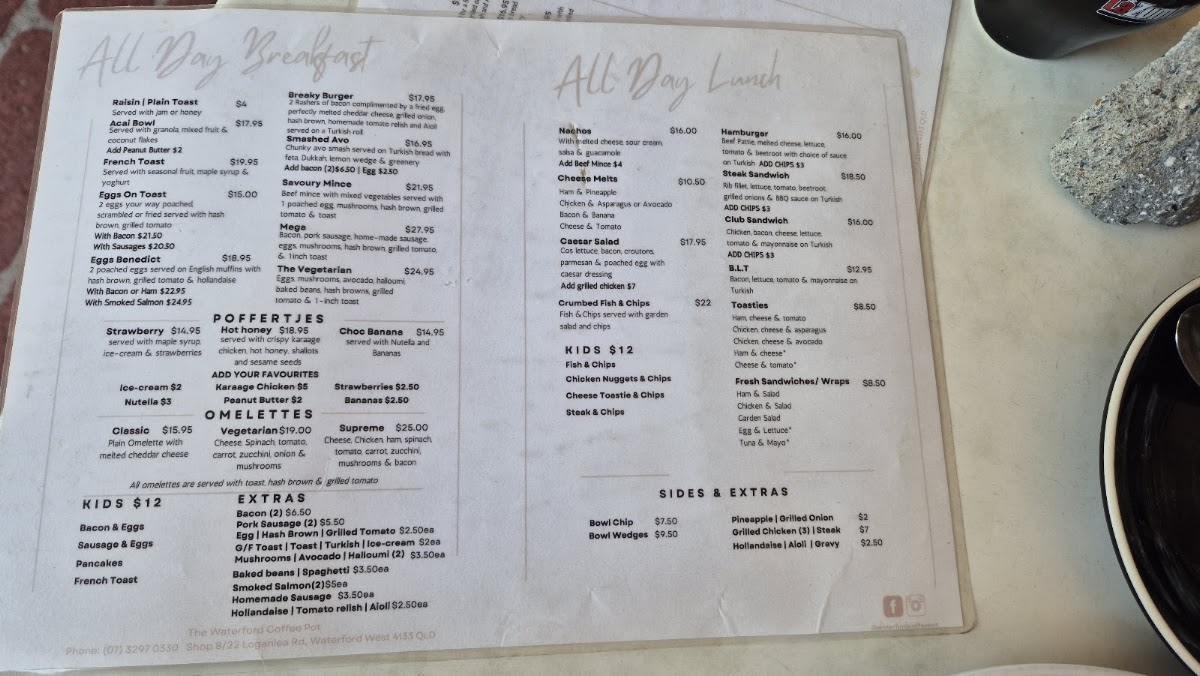 The Waterford Coffee Pot menu board