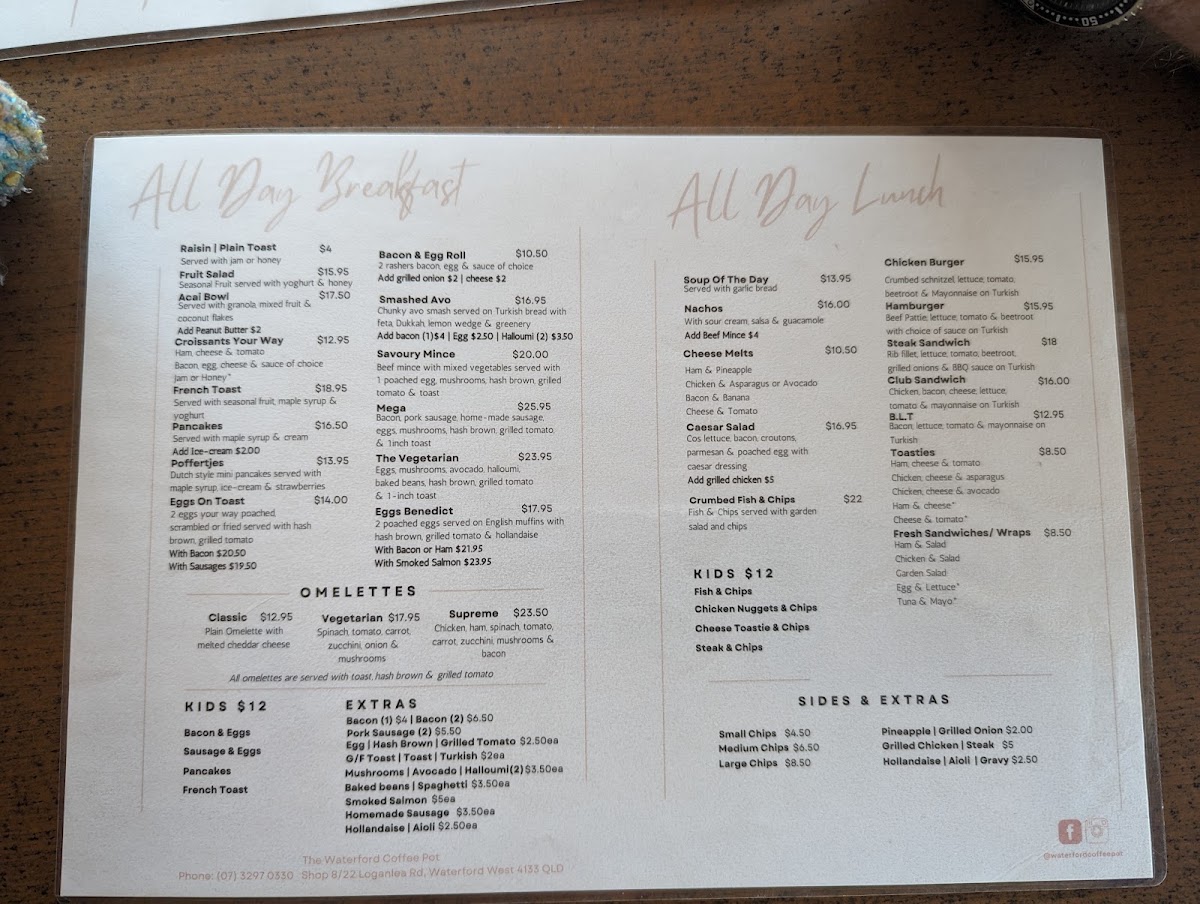The Waterford Coffee Pot menu board