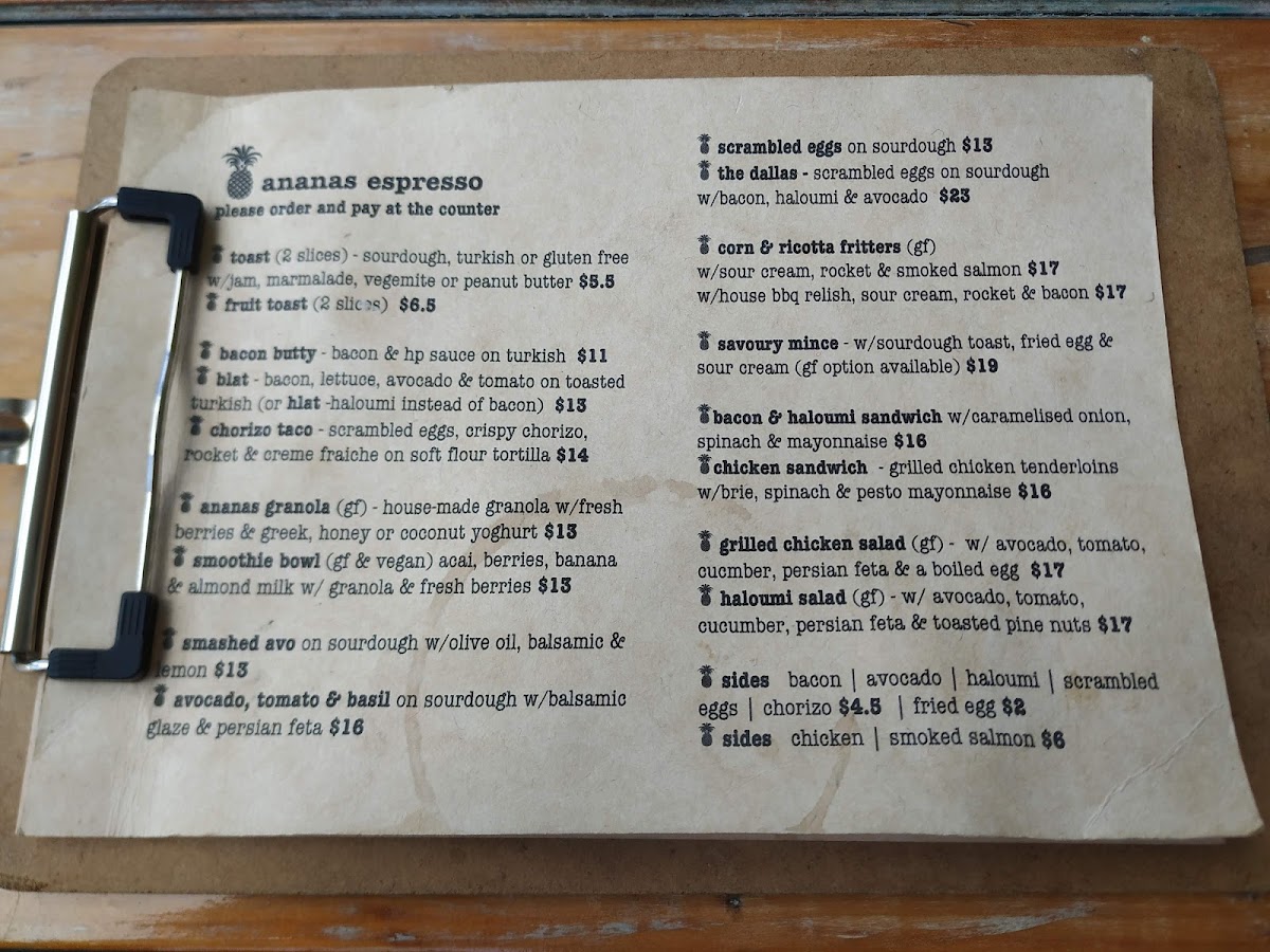 Ananas Espresso menu board