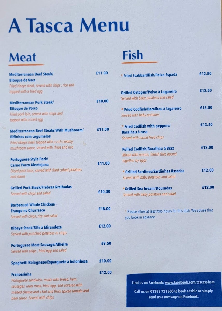 A Tasca - Soham menu board