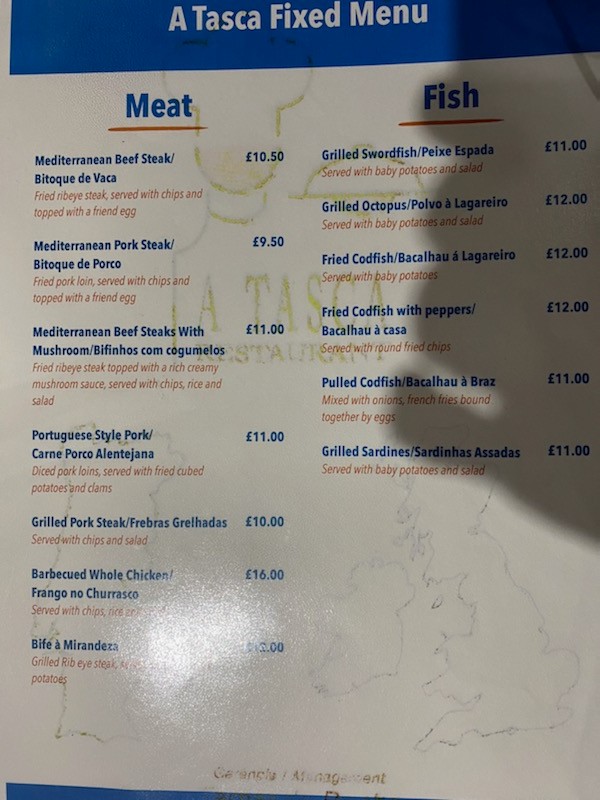 A Tasca - Soham menu board