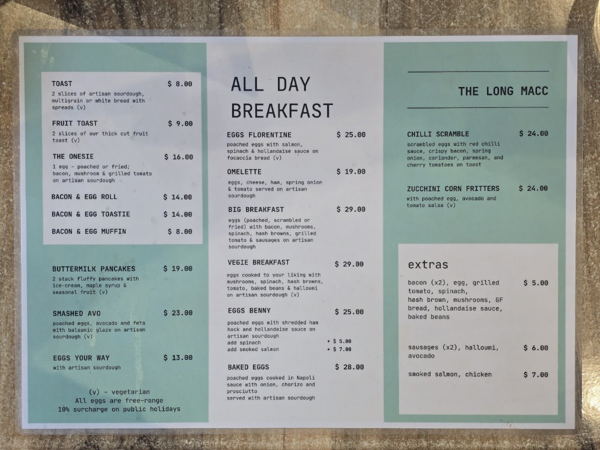 The Long Macc menu board