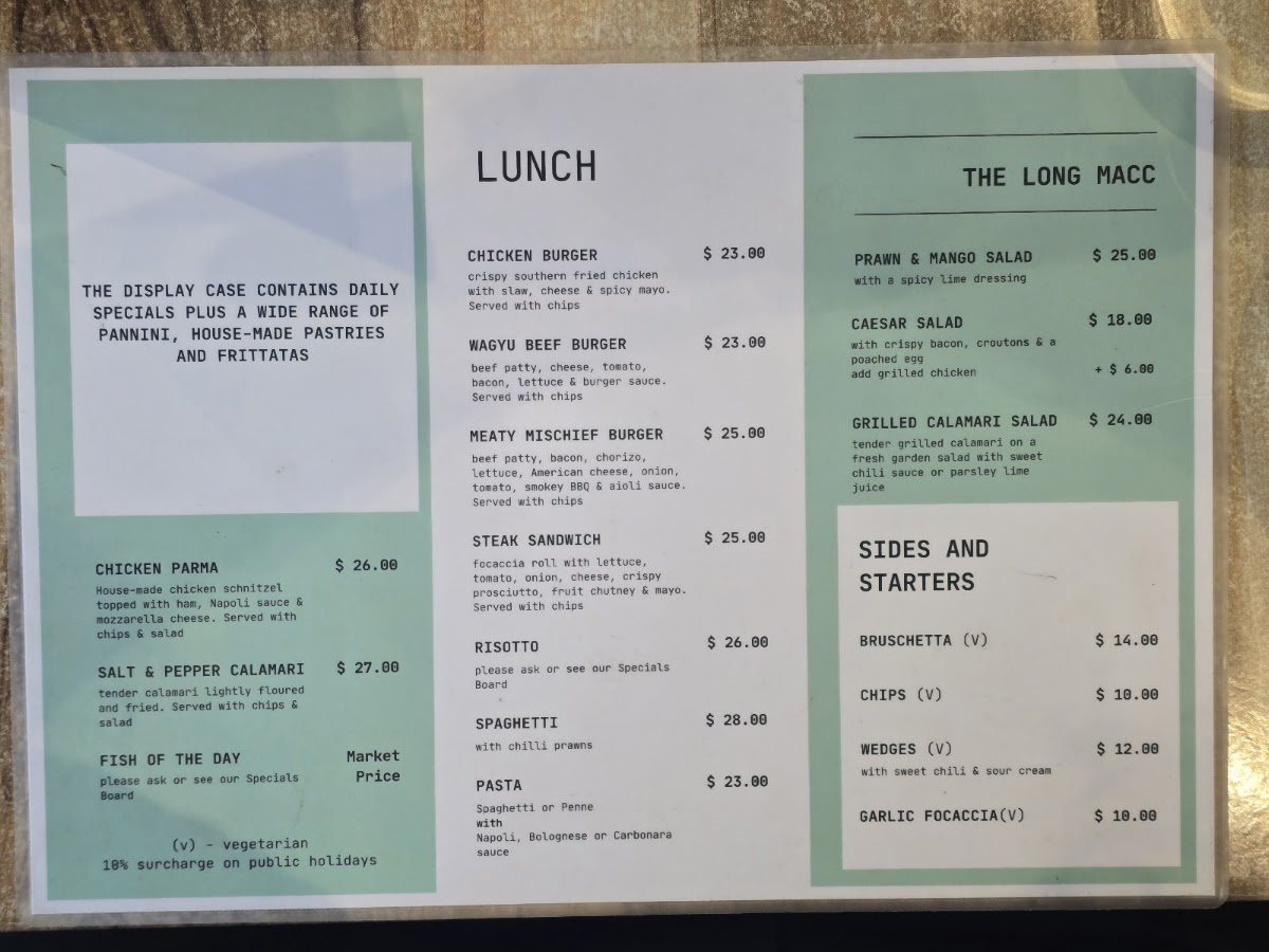 The Long Macc menu board