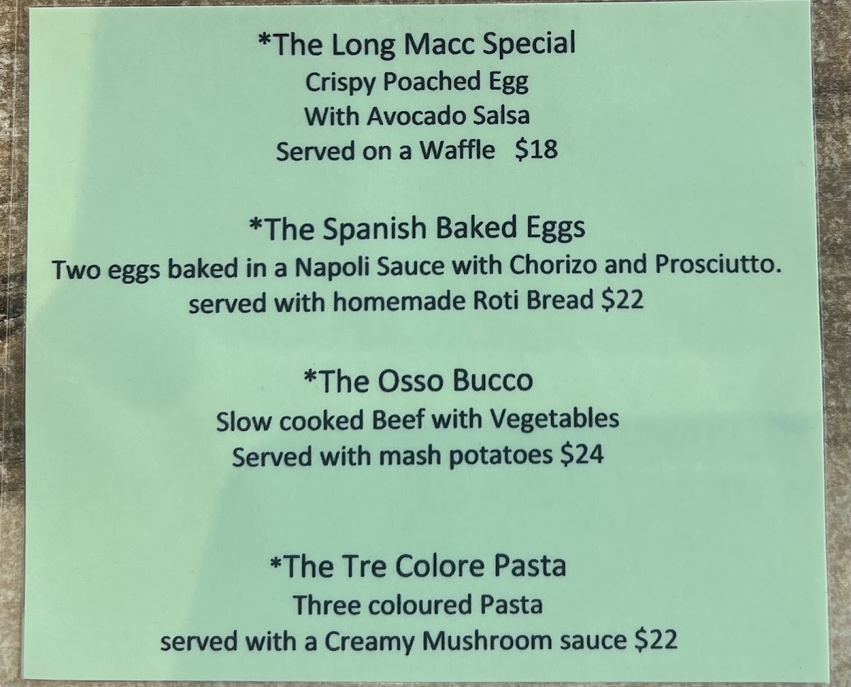 The Long Macc menu board