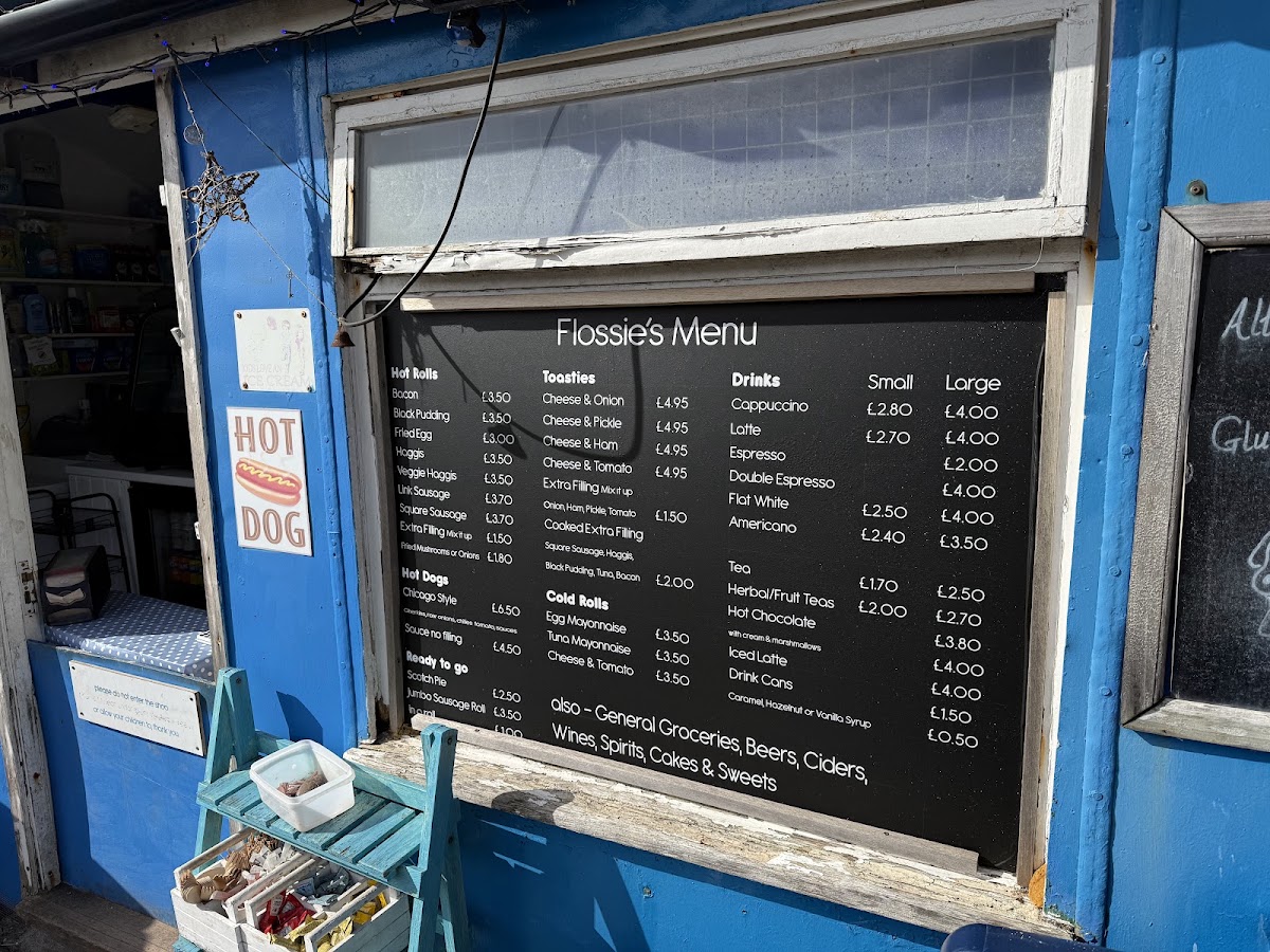 Flossies beach store menu board