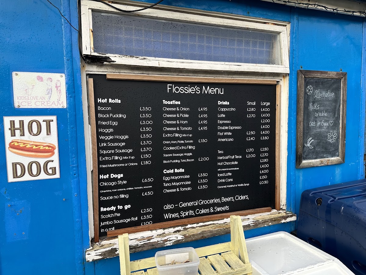Flossies beach store menu board