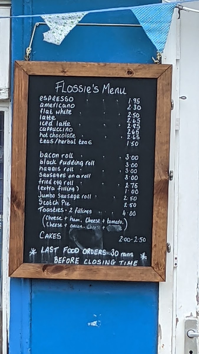 Flossies beach store menu board