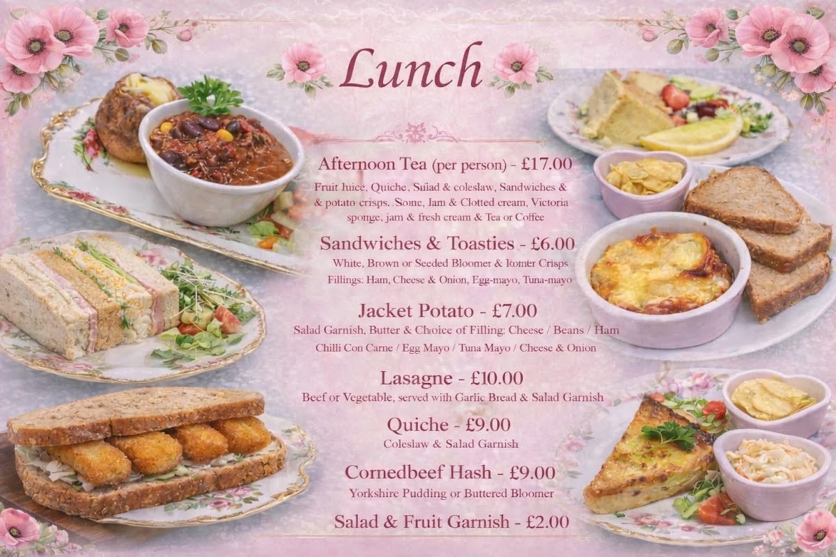 Poppies Tea Room menu board