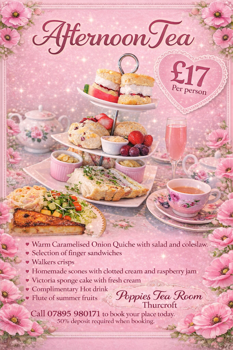 Poppies Tea Room menu board